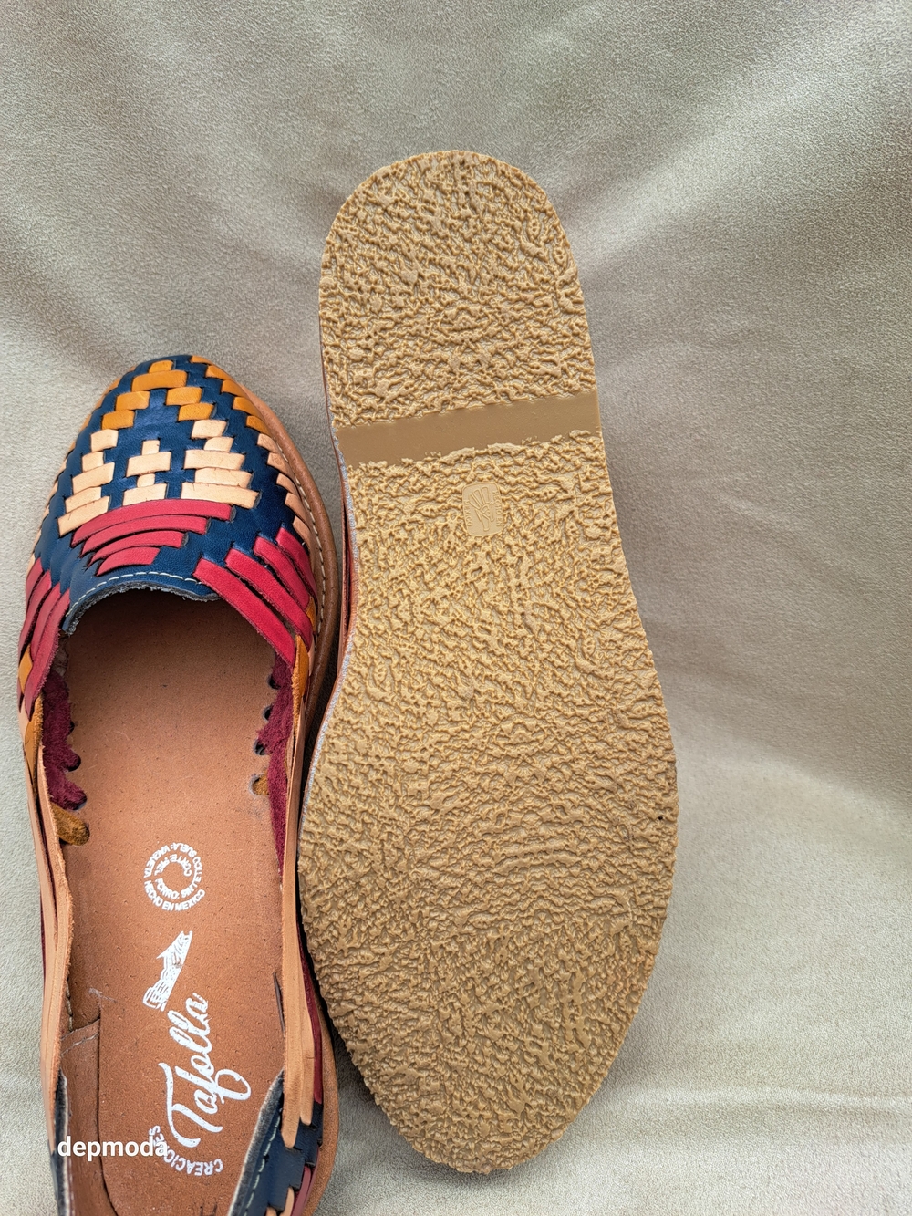 NWOB Mexican Leather huarache Moccasins multicolor Tan size 7 - Picture 6 of 12